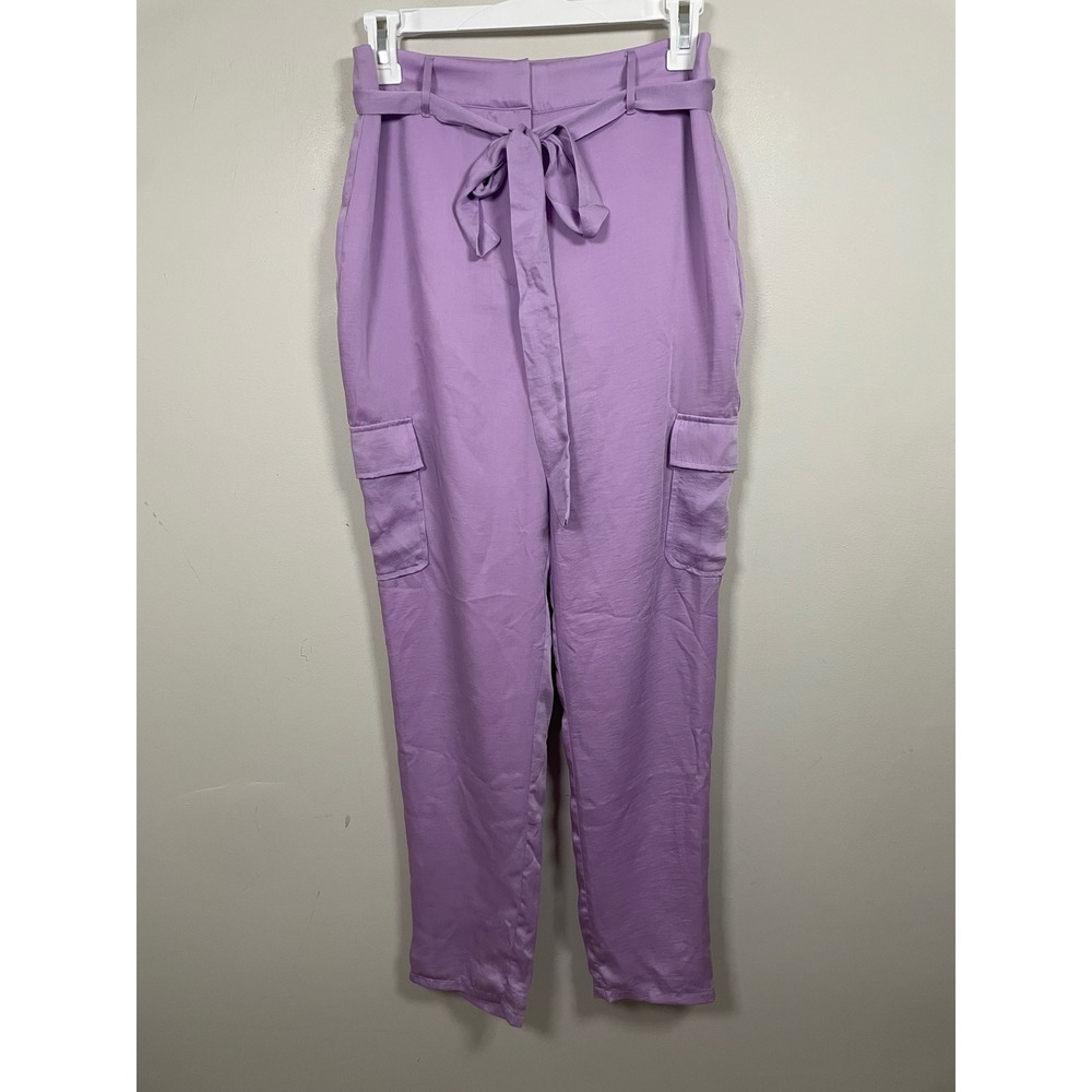 Lovers and Friends Satin Cargo Trousers in Purple Size Small Modern Contemporary